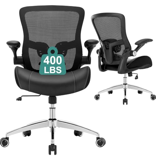 Big and Tall Office Chair 400lbs, Heavy Duty Computer Desk Chair with Wide 3D Modeling Foam Seat, Ergonomic Executive Office Chair for Heavy People with Adjustable Lumbar Support Armrests Metal Base