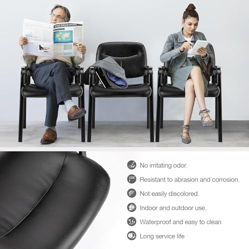 NEWBULIG Waiting Room Chair Set of 6, Leather Stationary Office Guest Reception Chairs No Wheel,Comfy Padded Arms,for Conference Room Lobby Side breakroom