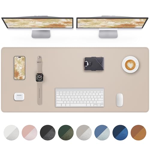AFIING Leather Desk Pad Protector,48" x 17", Beige - color: Beige, size: 48" x 17"