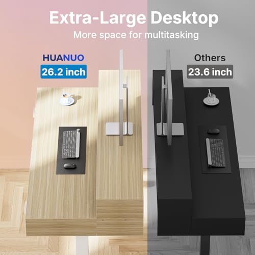 HUANUO 63″ x 26″ Electric Standing Desk with 2 Drawers &24.4″ Large Keyboard Tray, C-Clamp Mount Compatible, Adjustable Computer Desk for Office, Sit Stand Up Desk with 4 Height Presets, Light Walnut - color: Light Walnut, size: 63*26 inch
