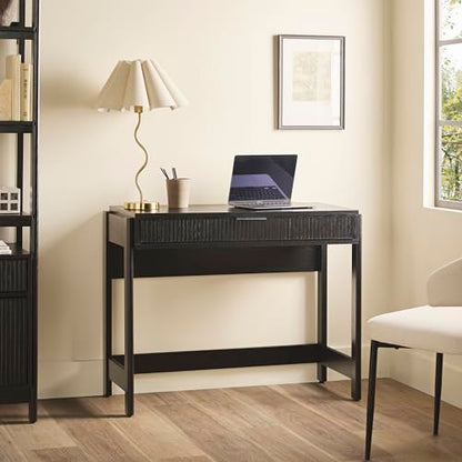 Walker Edison Transitional Office Design, Reeded Drawer Front Detail, Writing Desk with Drawer, Spacious Desktop, Complementary in Living Spaces, 38 Inch, Black - color: Black
