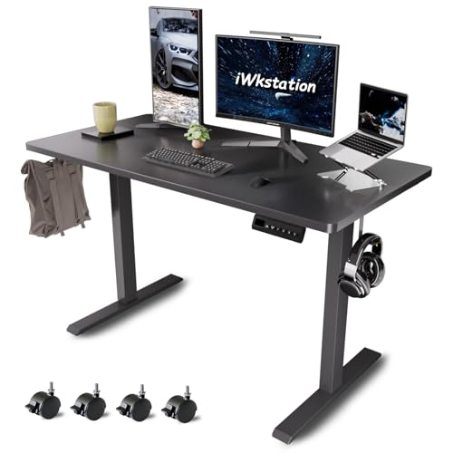 Whole Piece Standing Desk with Wheels Adjustable Height- Mobile Stand up Desk with Lockable Casters, Portable Sit Stand Desks Electric for Home & Office Workstation - color: Black, size: 47.2