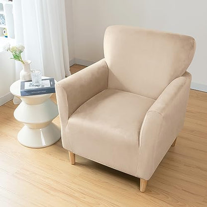 LiveGo Stretch Mid Century Modern Armchair Slipcover 1-Piece Jacquard Accent Chair Covers with Arms Soft Waterproof Chair Slipcovers for Living Room Furniture Protector Office (Velvet Cream) - color: Velvet Cream