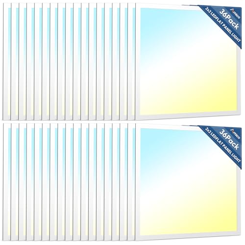 Amico 36 Pack 2x2 LED Flat Panel Light with 3CCT, 40W, 5000LM, ETL/FCC | 4000K/5000K/6500K, 20W/30W/40W, 0-10V Dimmable, Super Bright LED Drop Ceiling Fixtures for Office Meeting Classroom - size: 36 Pack