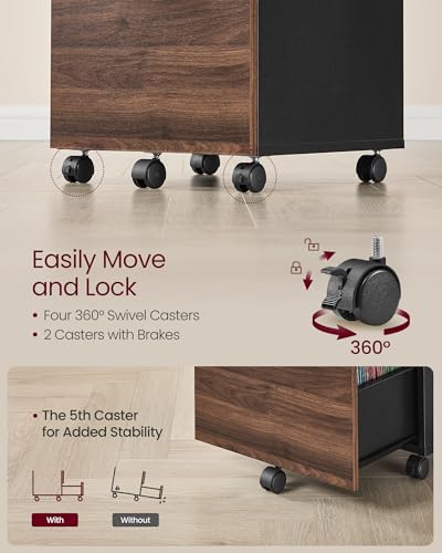 VASAGLE 2-Drawer File Cabinet, Small Rolling Filing Cabinet - color: Natural Walnut + Ink Black, style: Classic
