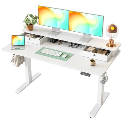 TIQLAB Standing Desk with Two Drawers, Stand Up Standing Desk Adjustable Height, Electric Sit Stand Table with Storage Shelf and Splice Board, 55 * 24 inch, White - color: White, size: 55*24 inch without keyboard tray