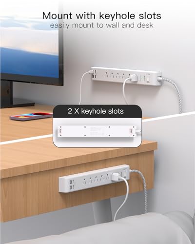 Mifaso 2 Pack Power Strip, 12FT Long Extension Cord, 1080J Surge Protector - size: 12FT, style: Braided Cord & Right Angle Plug