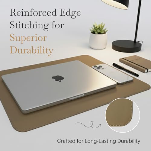 Rikan Small Desk Blotter with Smooth Surface-Vegan Leather Stylish Desk Mat Ideal for Keyboard, Laptop & Device Placement - Perfect Laptop Pad Protects Your Desk, Enhances Style & Productivity - Beige - color: Beige, size: 15 IN x 11 IN