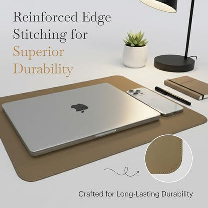 Rikan Small Desk Blotter with Smooth Surface-Vegan Leather Stylish Desk Mat Ideal for Keyboard, Laptop & Device Placement - Perfect Laptop Pad Protects Your Desk, Enhances Style & Productivity - Beige - color: Beige, size: 15 IN x 11 IN
