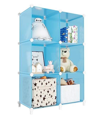 Portable Closet 6 Cube Closet Organizer and Storage Shelf Bookcase with Metal Hammer, Organizer Cabinet for Kids, Bedroom, Bathroom - color: Blue, size: 11.8 x 11.8 x 11.8 Inch