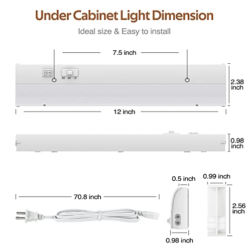 led Under Cabinet Task Lighting for Kitchen Plug-in Closet Light dimmable Under Cabinet Light 3 Color 3000K/4000K/5000K for Kitchen Garage Counter/Sink Area 12 inch