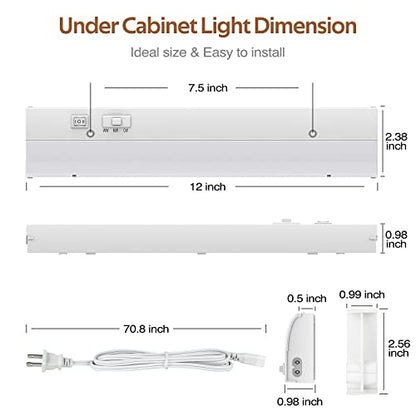 led Under Cabinet Task Lighting for Kitchen Plug-in Closet Light dimmable Under Cabinet Light 3 Color 3000K/4000K/5000K for Kitchen Garage Counter/Sink Area 12 inch