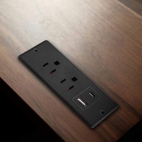 Recessed Power Strip with USB-C 20W and USB-A, 2 AC Outlets, in-Desk Flush Mount Power Strip, 125V 12A 1500W, for Desk Countertop Kitchen Island (Black, 4.9FT) - size: 4.9FT, style: 20W