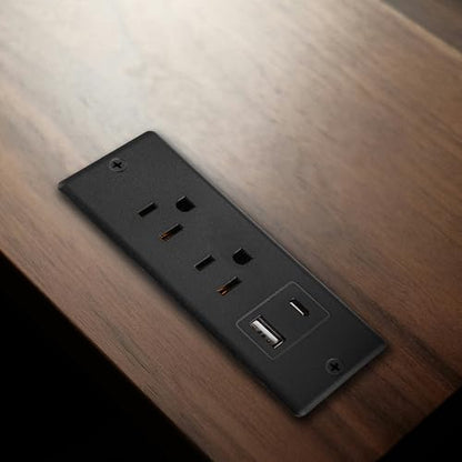 Recessed Power Strip with USB-C 20W and USB-A, 2 AC Outlets, in-Desk Flush Mount Power Strip, 125V 12A 1500W, for Desk Countertop Kitchen Island (Black, 4.9FT) - size: 4.9FT, style: 20W