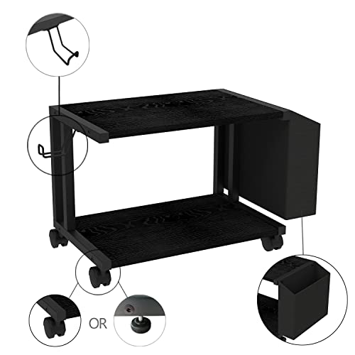 VEDECASA 2 Tier Black Printer Stand with Storage Bag for Home Office Desktop Printer Table Underdesk Organizer Mobile Printer Shelf with Caster Wheel (Black) - color: Black