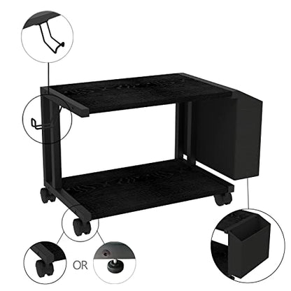 VEDECASA 2 Tier Black Printer Stand with Storage Bag for Home Office Desktop Printer Table Underdesk Organizer Mobile Printer Shelf with Caster Wheel (Black) - color: Black