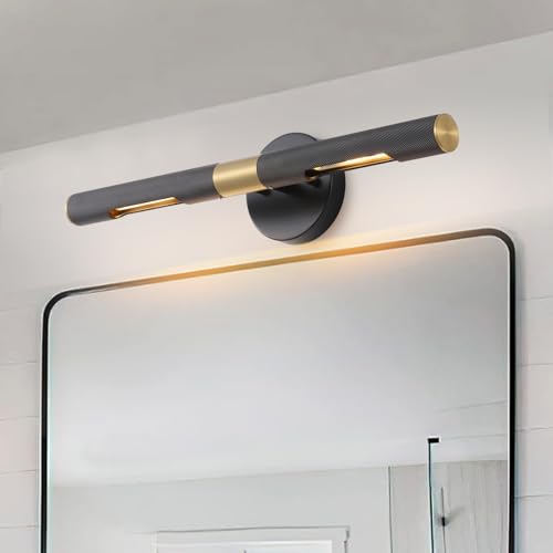 Modern Picture Light 19 inches Brushed Brass Gold Black Wall Sconce with Knurled Texture Cylinder Metal Shades Rotatable 360°Indoor Wall Lighting Fixture for Bathroom Vanity Lights Bedroom - color: 19 inches Gold/Black-Knurled Texture Shades
