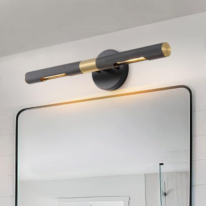 Modern Picture Light 19 inches Brushed Brass Gold Black Wall Sconce with Knurled Texture Cylinder Metal Shades Rotatable 360°Indoor Wall Lighting Fixture for Bathroom Vanity Lights Bedroom - color: 19 inches Gold/Black-Knurled Texture Shades
