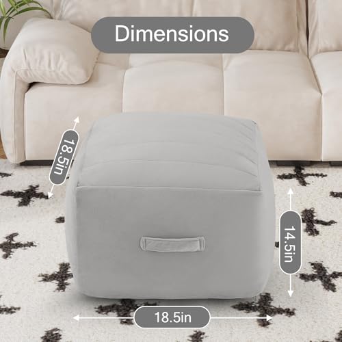 MeMoreCool Square Stuffed Pouf Ottoman Foot Rest, Floor Pouf Foot Stool with Foam Chunk Filling, Soft Stuffed Ottoman Footrest for Living Room, Light Grey - color: Striped Light Grey