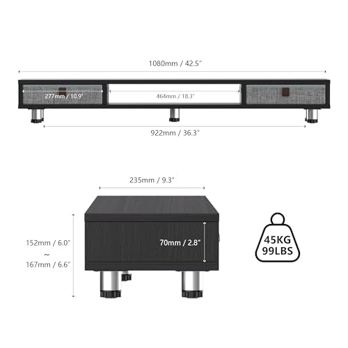 Fenge Dual Monitor Stand, 2-Tier Desk Organizer with Drawers, 42.5in, Black - color: Black
