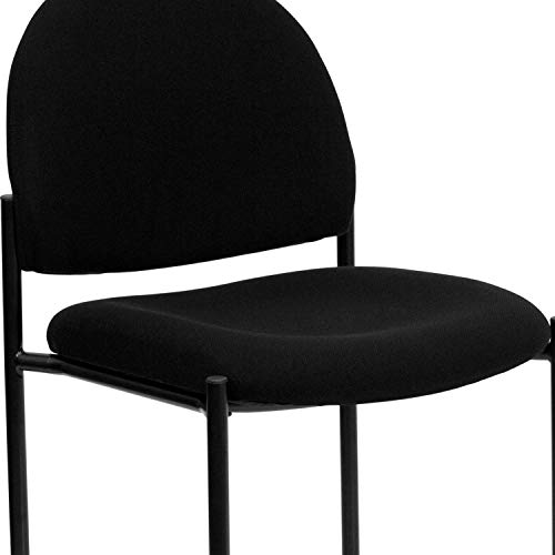 Flash Furniture Tania Comfort Black Fabric Stackable Steel Side Reception Chair | Contoured Cushions, Powder Coated Frame, Cross Braced Seat, Durable Construction, Commercial Use - color: Black Fabric
