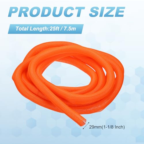 MECCANIXITY Split Sleeve Wire Loom Braided Sleeve 1-1/8" 25Ft Orange - color: Orange, size: 1-1/8" x 25Ft