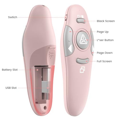 USB Type C Presentation Clicker Wireless Presenter Remote Clicker for PowerPoint Presentations with Red Pointer, PowerPoint Clicker Slide Advancer for Mac/Laptop/Computer/Class/Office - style: Pink
