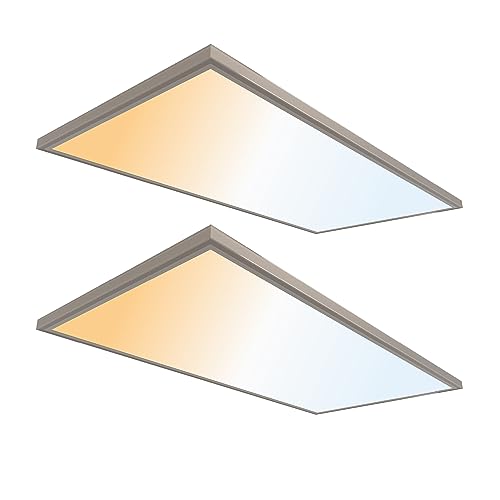 Ultralux 2x4 ft Surface Mount Ceiling Light Panel – Slim, Edge Lit, Flush Mount Flat Panel for Kitchen, Home & Office - TRIAC Dimmable, 3CCT Adjustable Color Temperature (Brushed Nickel, 2 Pack) - color: Brushed Nickel, size: 2X4 (2 Pack)
