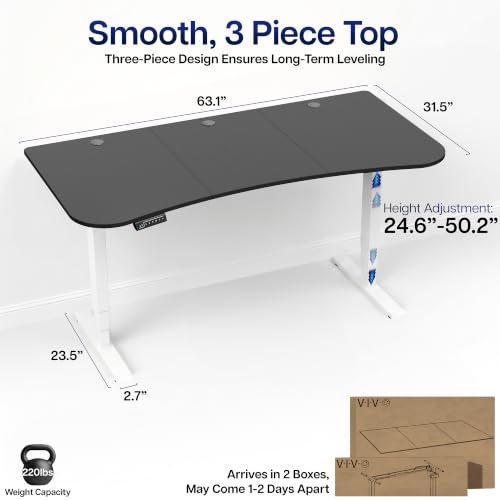 VIVO Black 63 x 32 in Standing Desk, DESK-KIT-2EWB - color: Black Top / White Frame, size: 63 x 32 inch