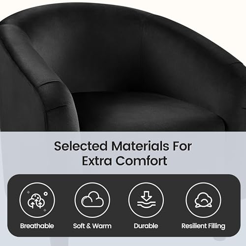Yaheetech Velvet Accent Chairs, Compact Furry Barrel Chairs with a Curved Silhouette for Small Spaces, Living Room, Bedroom, Black - color: Black (Velvet), style: without Ottoman