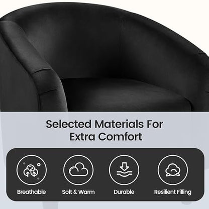 Yaheetech Velvet Accent Chairs, Compact Furry Barrel Chairs with a Curved Silhouette for Small Spaces, Living Room, Bedroom, Black - color: Black (Velvet), style: without Ottoman