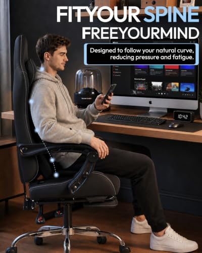 Dowinx Ergonomic Gaming Chair with Footrest & Massage Lumbar, 2D-Linkage Armrests for Computer Chair 330lbs with Headrest Pillow for Office, Home, Streaming and Long Gaming Sessions, Fabric Black - color: Pitch Black