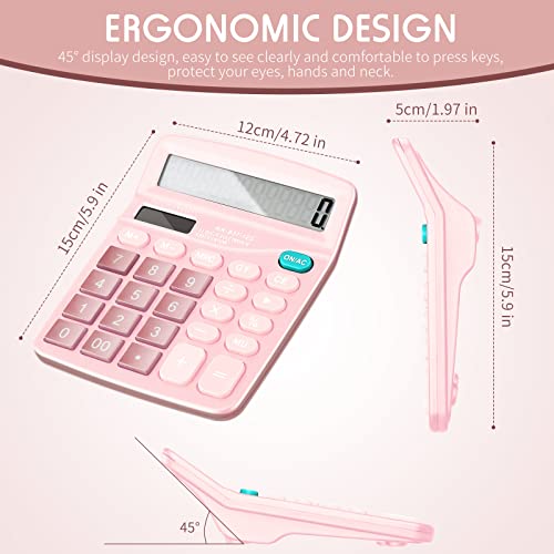 8 Pack Calculator Bulk, 12 Digits Calculators Desktop Solar and Battery Dual Power Large LCD Display and Sensitive Button Handheld for Office, School (Pink) - color: Pink
