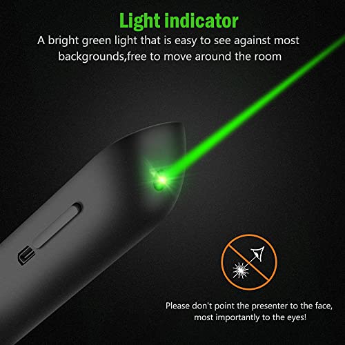 USB Rechargeable RF 2.4 GHz Green Light Presentation Remote, Powerpoint Clicker Wireless Presenter Presentation Clicker Slide Advancer for Mac/Keynote/PC/PPT
