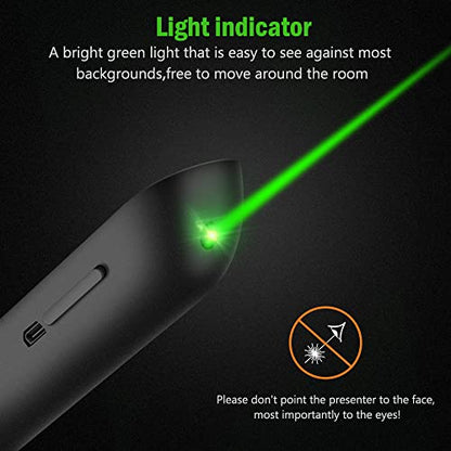 USB Rechargeable RF 2.4 GHz Green Light Presentation Remote, Powerpoint Clicker Wireless Presenter Presentation Clicker Slide Advancer for Mac/Keynote/PC/PPT