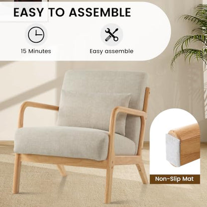 Mid Century Modern Accent Chair with Lumbar Pillow, Upholstered Chair for Living Room, Accent Chair with Solid Wood Frame Reading Chair Armchair for Bedroom Small Spaces, Grey, Set of 2 - color: Grey