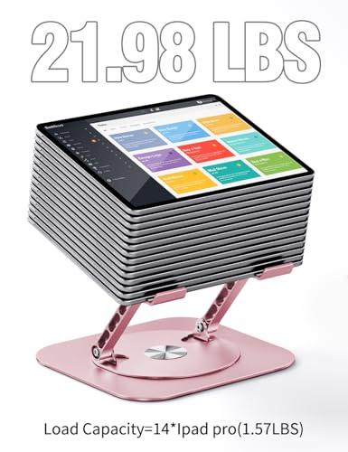 AOEVI Adjustable Laptop Stand with 360 Rotating Base, Computer Stand for Laptop Ergonimic Foldable Laptop Riser for Desk Compatible with MacBook Pro/Air Notebook up to 16 Inches,Pink - color: Pink