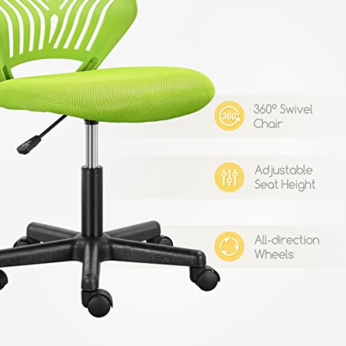 Yaheetech Small Desk Chair, Armless Adjustable Swivel Seat, Green | Padded mesh seat and ventilated resin back, compact armless frame rolls and adjusts for study and small desks, holds 300 lb. - color: Green