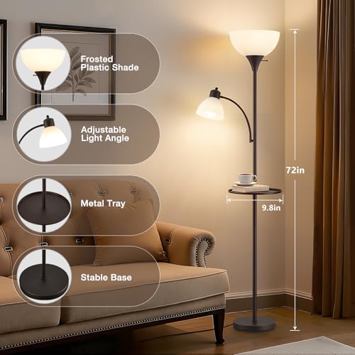 72" Floor Lamp with Table, Adjustable Reading Lights, Torchiere Floor Lamps - color: Brushed Brown