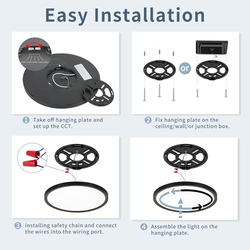 4Pack11.4 Inch LED Flush Mount Ceiling Light,ETL,24W,2427LM (Black) | 3000K/3500K/4000K/5000K/6500K CCT Selectable, 0.66in Ultra Thin Round Flat Panel Ceiling Light Fixture for Bedroom, Kitchen - color: Black, size: 11.4"-4pk