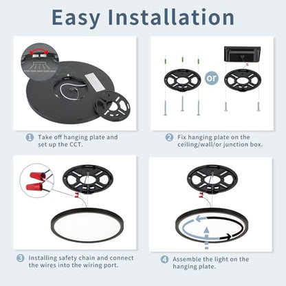 12Pack 11.4 Inch LED Flush Mount Ceiling Light,24W,2427LM,5CCT (Black) | 3000K-6500K Selectable,ETL,0.66in Ultra Thin Round Flat Panel Close to Ceiling Light Fixture for Bedroom, Kitchen (Black) - color: Black, size: 11.4"-12pk