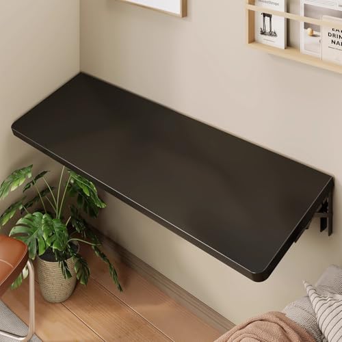 Wall Mounted Folding Table, 24 in Fold Down Floating Desk for Small Space - color: Black, size: 24 in