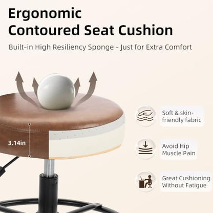 Finnhomy Drafting Chair with Footrest, Tall Office Chair with Back Support, Adjustable Seat Height (22"-30") Heavy Duty Stool with Wheels for Home Kitchen Bar Tattoo Spa Salon Desk, Brown - color: Brown