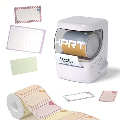 HPRT NEW1 Label Maker - Label Make Machine with 1 Roll Tape Portable Bluetooth Thermal Printer for Smartphone iPhone&Andriod, White - style: White