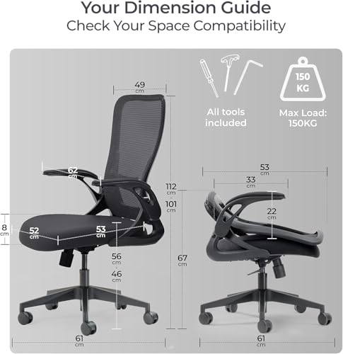 Tervo Model U - Folding Office Chair - Ergonomic Design for Small Spaces - color: Midnight Black