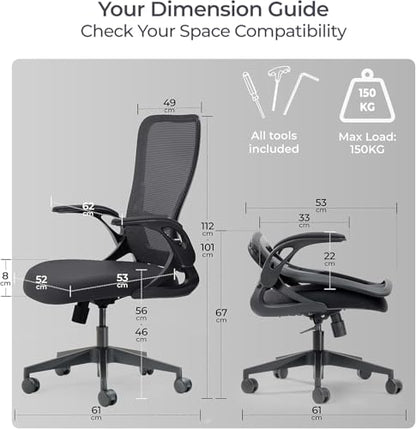 Tervo Model U - Folding Office Chair - Ergonomic Design for Small Spaces - color: Midnight Black