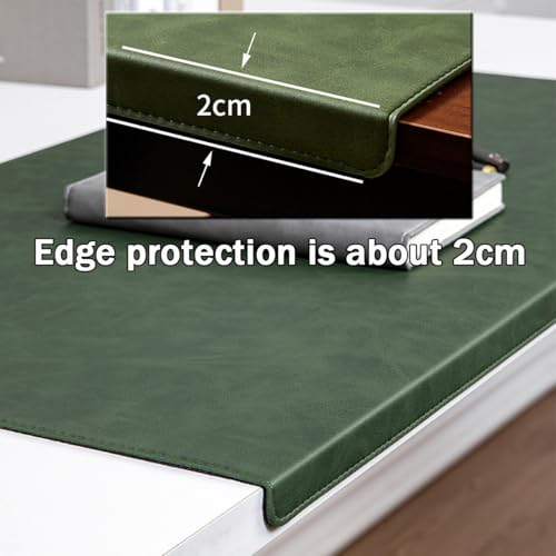 Leather Edge-Locked Desk Pad with Edge Protector, Non-Slip Large Office Computer Mouse Mat, Waterproof Desk Blotter Table Protective Pad for Writing Work (Dark Grey,23.6"x11.8") - color: Dark Grey, size: 23.6" x 11.8"