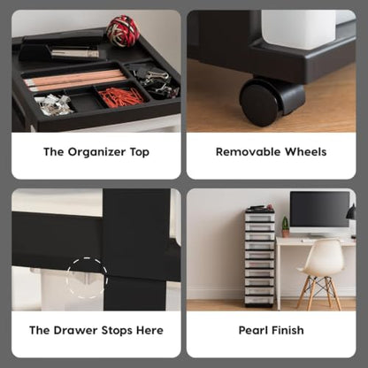 IRIS USA 10-Drawer Rolling Storage Cart, Black/Pearl - color: Black, size: 10 Drawer with Wheels