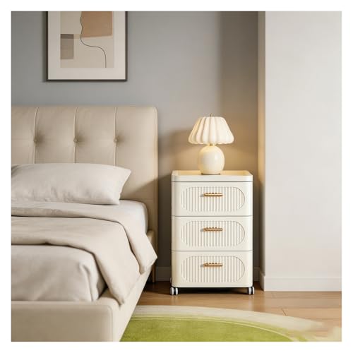 Rolling Nightstand with 3 Drawers, Slim Bedside Table - size: 35x37.5x54cm