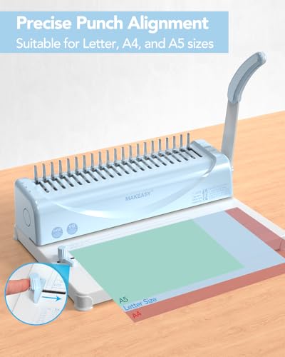 Binding Machine, 21-Hole, Comb Binding Machines with 1 Box Comb Bindings Spines, Comb Binder for Letter/A4/A5 Paper, 12 Sheet Punch Capacity - color: Blue